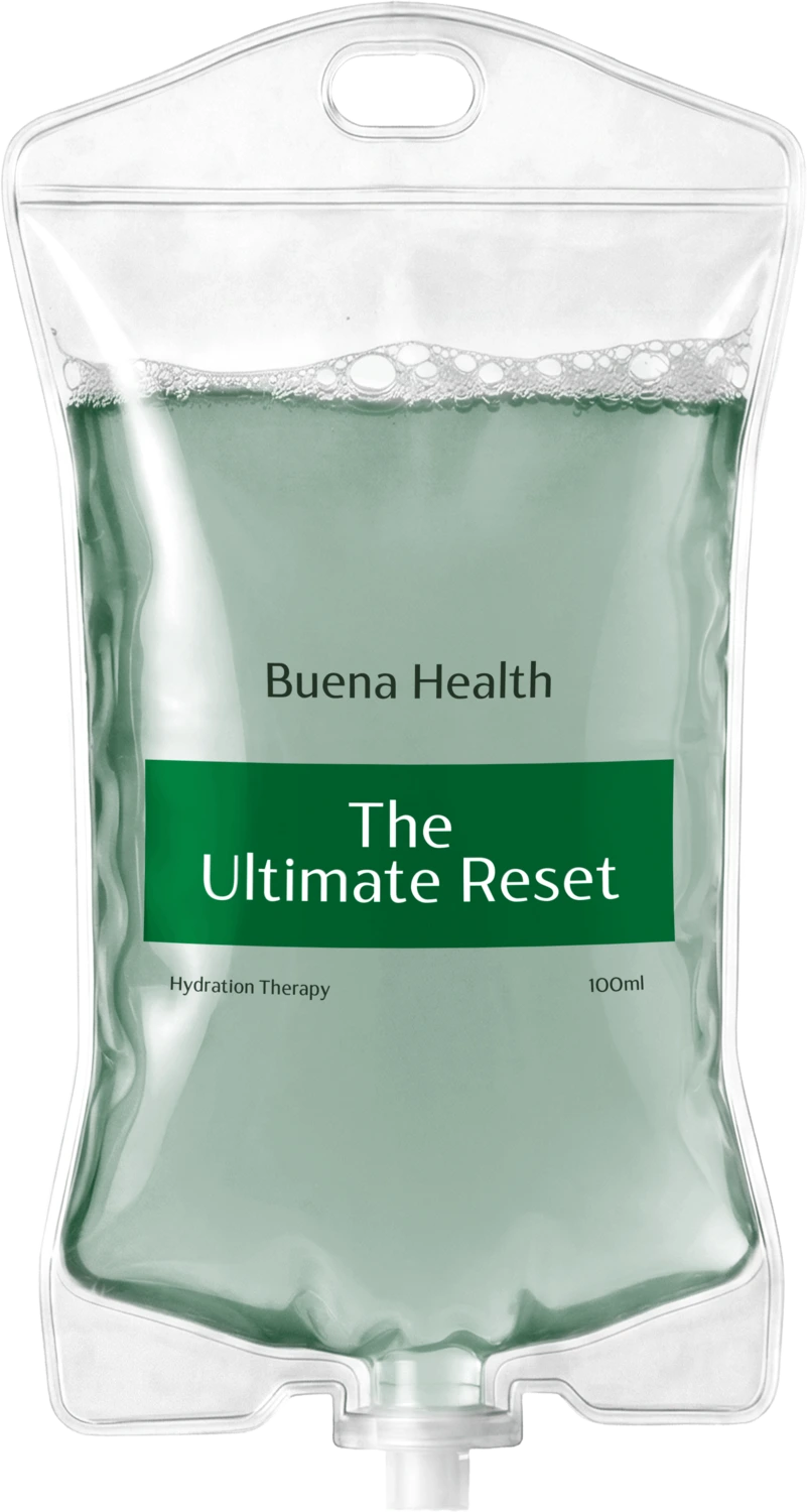The Ultimate Reset signature IV hydration drip bag by Buena Health